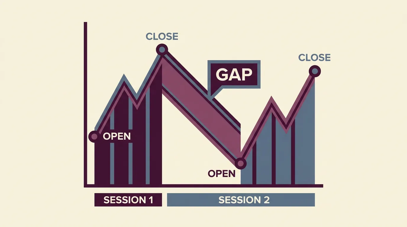 Intraday chart showing a fixed session with an overnight price gap between close and next open.